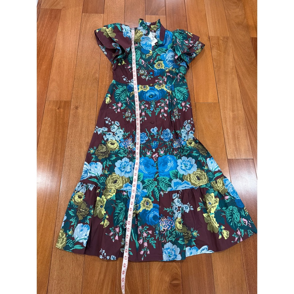 NWT Tuckernuck Sharp Floral Midi‎ Dress Women Merlot Ruffle Sleeve XS - Picture 7 of 10